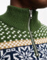 ASOS DESIGN knitted 1/4 zip Christmas jumper in green fairisle pattern