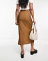 Urban Revivo gathered side crinkle midi skirt in brown