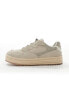 Bershka lace up trainer in beige