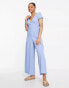 ASOS DESIGN bubble crepe cap sleeve tea button front jumpsuit in light blue