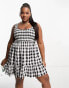 ASOS DESIGN Curve scoop neck shirred mini sundress in mono gingham