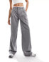 Stradivarius Tall tailored wide leg trouser with micro reversed waistband in grey