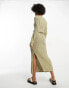 ASOS DESIGN Tall knitted maxi skirt in textured ladder stitch in khaki co-ord