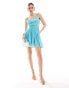 ASOS DESIGN strappy back mini dress with gathered waist in turquoise