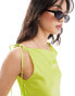 Vero Moda satin tie shoulder maxi slip dress with seam detail in lime