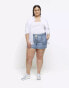 River Island Plus tie waist denim shorts in mid blue wash