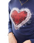 Miss Selfridge heart graphic tee with long sleeve in navy