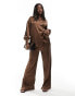 In The Style long sleeve satin shirt co-ord in chocolate