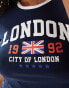 Pieces Sport Core 'London' cropped t-shirt co-ord with contrast trim in navy and white