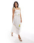 Never Fully Dressed Corfu bow shoulder embroidered midaxi dress in white