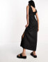 ASOS DESIGN soft denim sleeveless maxi dress with lace insert in washed black