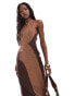 ASOS DESIGN slinky sleeveless half and half maxi dress in brown and cream