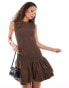 Ghospell Athena shirred mini dress in chocolate brown