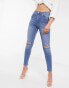 NA-KD high waist ripped skinny jeans in blue