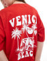 ASOS DESIGN oversized t-shirt with Venice beach graphic in red