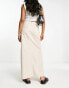 ASOS DESIGN lightweight denim maxi skirt with split front in taupe