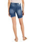 Juniors' Frayed High Rise Denim Bermuda Shorts