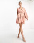 In The Style x Georgia Louise satin ruffle hem wrap dress in pink