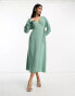 ASOS DESIGN wrap midi dress with tie cuff detail in sage green