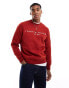 Tommy Hilfiger Logo Embroidery Crew Neck Sweatshirt in Dark Red