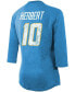 Women's Justin Herbert Powder Blue Los Angeles Chargers Team Player Name Number Tri-Blend Raglan 3/4 Sleeve T-shirt