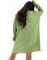 Vero Moda Curve plisse mini dress with fluted sleeve in mid green