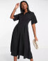 ASOS DESIGN button through waist midi shirt dress in black