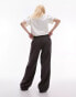 Topshop petite linen low rise draw cord waist straight leg trouser in charcoal