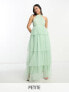 Vila Petite Bridesmaid halterneck tulle midi dress with tiered skirt in mint green