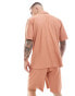 ONLY & SONS plisse split neck polo co-ord in burnt orange