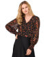 Women's Floral Print Foil Dot Blouson-Sleeve Blouse