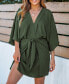 Women's Light Brown V-Neck Kimono Sleeve Mini Beach Dress