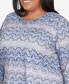 Plus Size Worth Avenue Crew Neck Lace Textured Three Quarter Sleeve Top