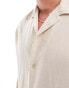 Pull&Bear linen look revere neck shirt in sand