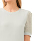 Women's Short Puff Sleeve Mixed Media Knit Top