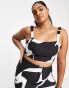 ASOS LUXE Curve co-ord tailored bralet in black & white swirl print