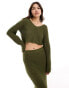 ASOS DESIGN knitted v neck crop jumper in open stitch co-ord in khaki