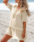 Women's Beige Plunging Half Sleeve Tassel Mini Beach Dress