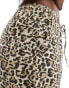 Stradivarius tie waist linen look trouser in leopard print