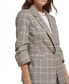 Petite Plaid Notch-Collar Ruched-Sleeve Jacket