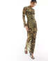 ASOS DESIGN mesh long sleeve maxi dress with bodysuit in leopard print