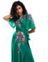 Hope & Ivy embroidered wrap maxi dress in bright green