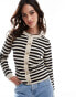 Object knitted button cardigan in cream and black stripe