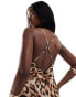 ASOS DESIGN strappy lace mix maxi dress with cross back in leopard print