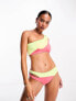 Nike Swimming Icon Swoosh Block asymmetrical bikini top in pink and green