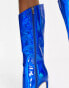 Azalea – Wang Nova – Kniehohe Stiefel in Metallic-Blau mit Stiletto-Absatz