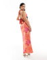 Missyempire halterneck ring detail cut out maxi dress in orange and pink floral