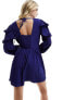 Wednesday's Girl wrap detail ruffle sleeve mini dress in navy blue