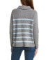 Forte Cashmere Striped Rib Mock Neck Wool & Cashmere-Blend 1/2-Zip Sweater