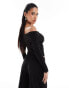 Kaiia soft rib bardot long sleeve top co-ord in black